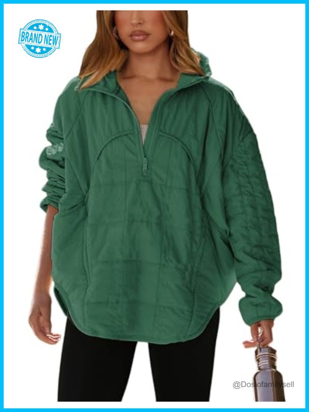 Women's Oversized Quilted Half Zip Pullover Puffer Jacket Lightweight